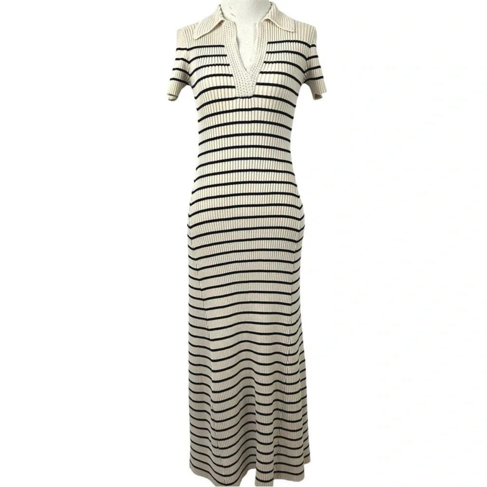 Joie Black and Cream Striped Maxi Dress - Picture 2 of 5